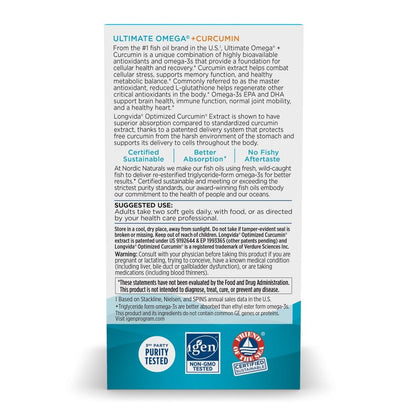 Nordic Naturals Omega Curcumin Lemon | 60 Soft Gels, 1200 mg Omega-3 + 400 mg Curcumin | Non-GMO