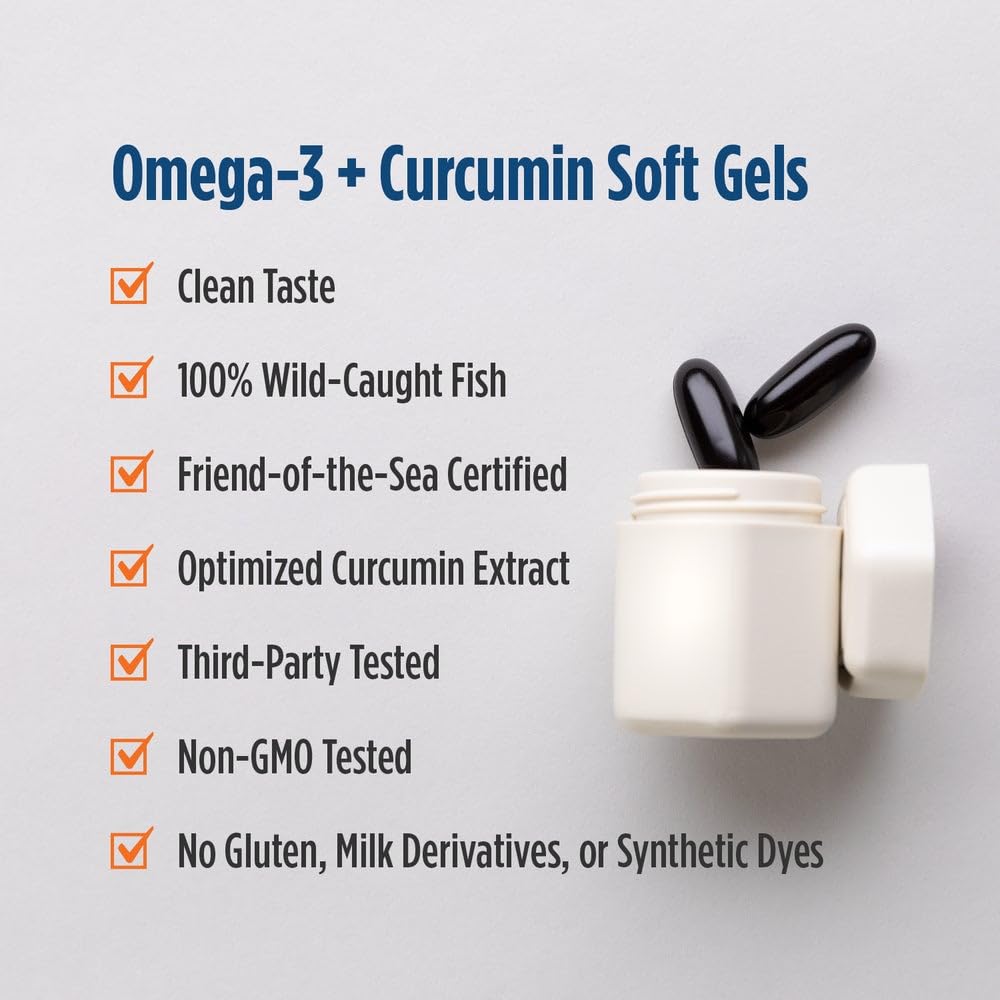 Nordic Naturals Omega Curcumin Lemon | 60 Soft Gels, 1200 mg Omega-3 + 400 mg Curcumin | Non-GMO