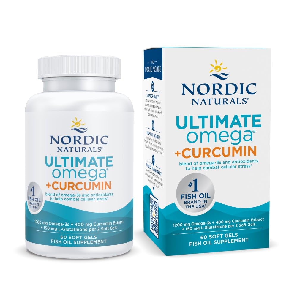 Nordic Naturals Omega Curcumin Lemon | 60 Soft Gels, 1200 mg Omega-3 + 400 mg Curcumin | Non-GMO