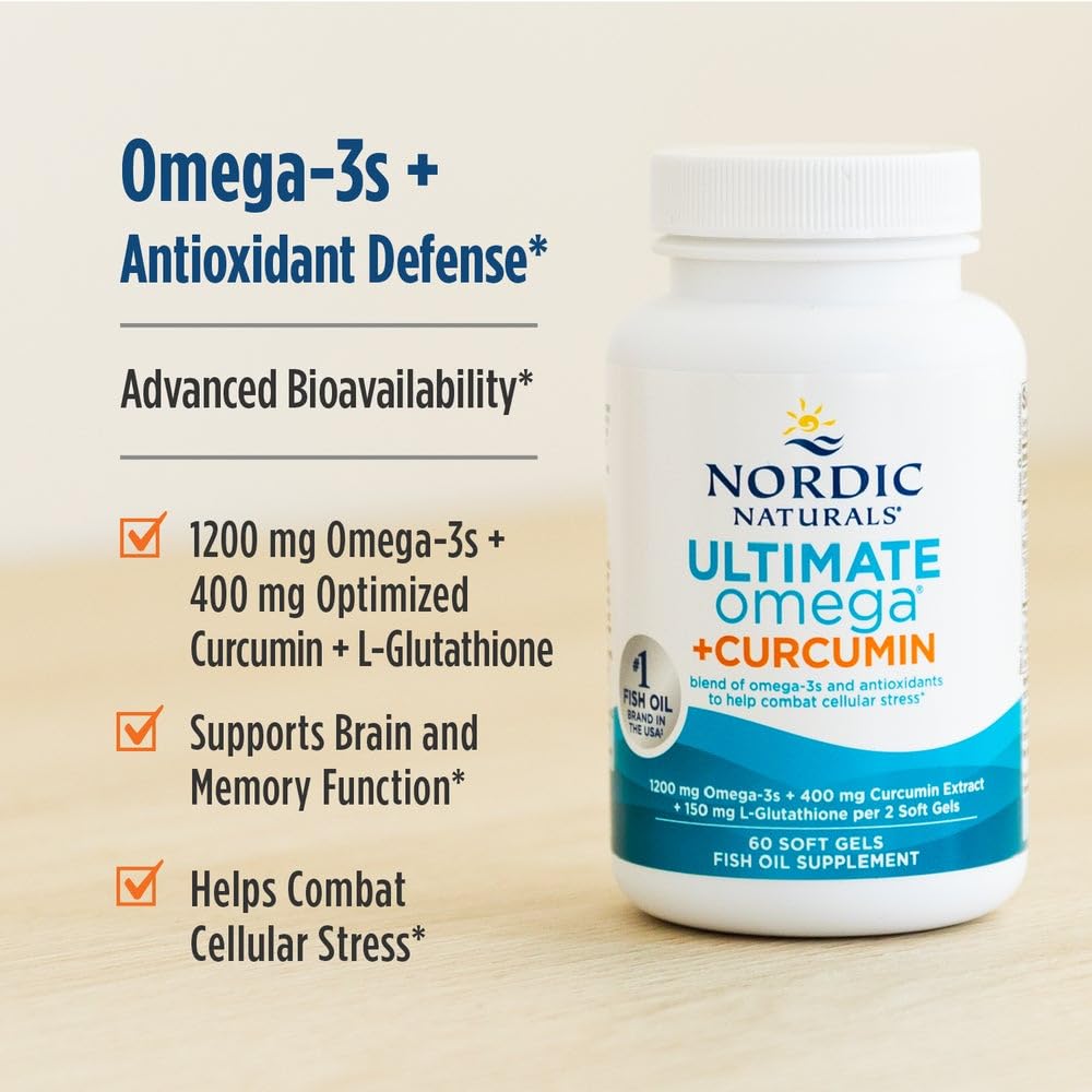 Nordic Naturals Omega Curcumin Lemon | 60 Soft Gels, 1200 mg Omega-3 + 400 mg Curcumin | Non-GMO