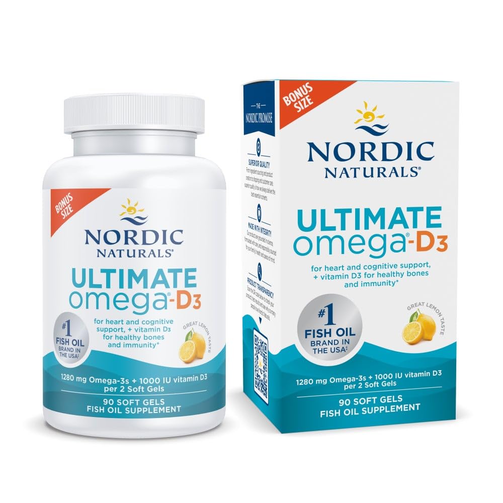 Nordic Naturals Ultimate Omega-D3 Lemon | 90 Soft Gels, 1280 mg Omega-3 + 1000 IU D3