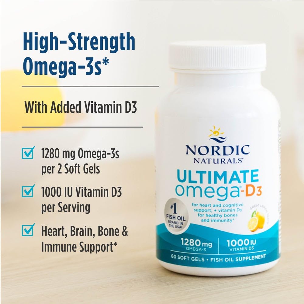 Nordic Naturals Ultimate Omega-D3 Lemon | 90 Soft Gels, 1280 mg Omega-3 + 1000 IU D3