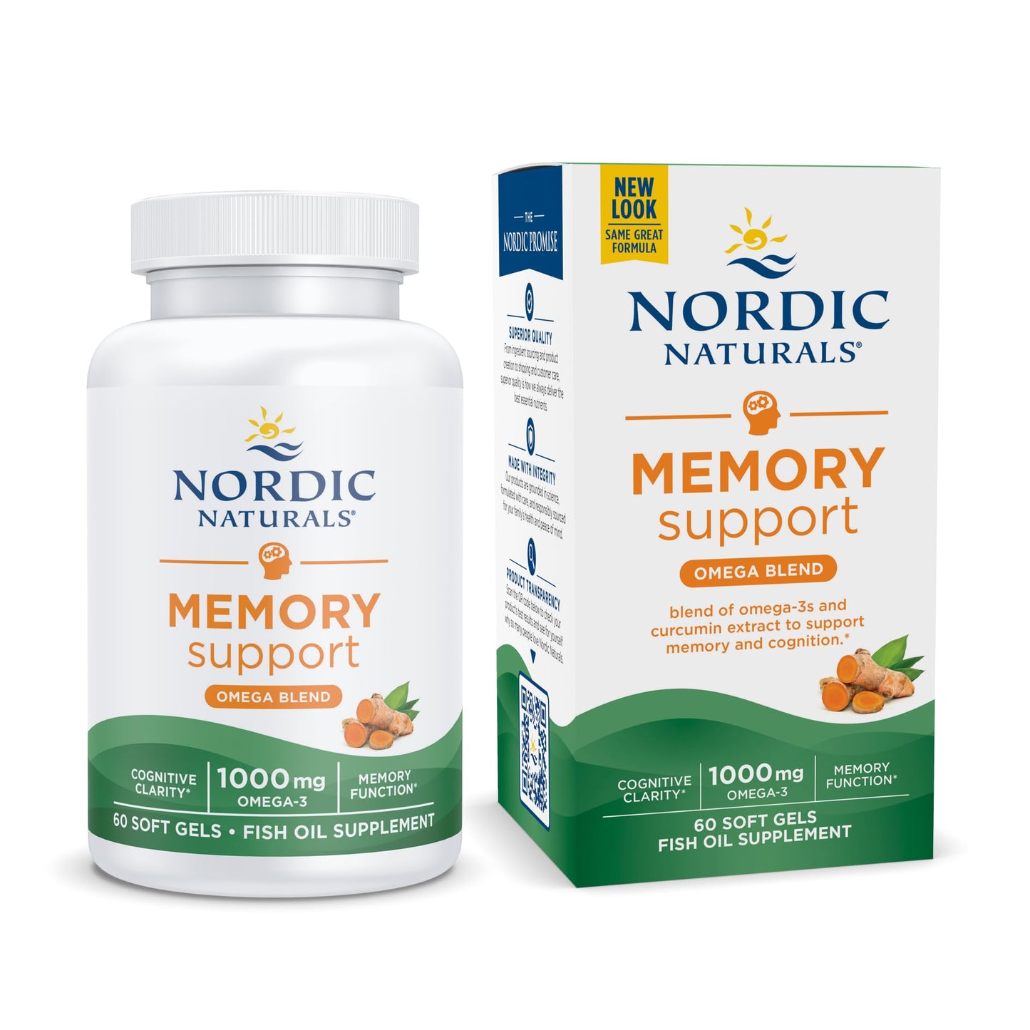 Nordic Naturals Omega Memory with Curcumin, Lemon - 60 Soft Gels | Omega-3 + Curcumin
