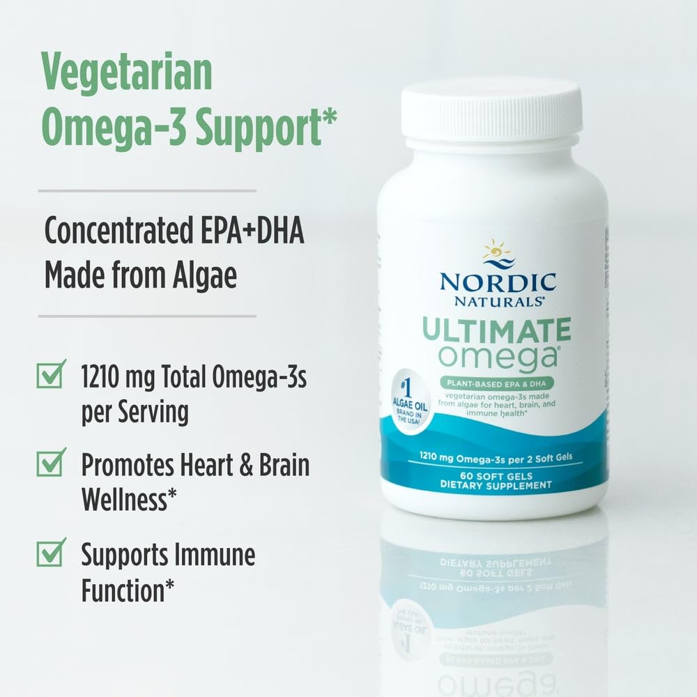 Nordic Naturals Plant-Based Ultimate Omega - Algae EPA & DHA, Lemon, 60 Veggie Soft Gels