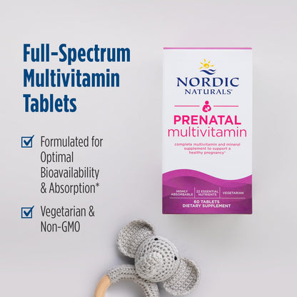 Nordic Naturals Prenatal Multivitamin for Women – 60 Vegetarian Tablets, 22 Essential Nutrients