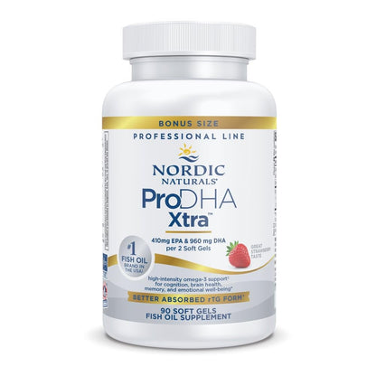Nordic Naturals ProDHA Xtra Strawberry – High-Potency DHA for Brain, Mood & Memory | 90 Soft Gels