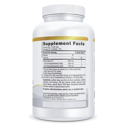 Nordic Naturals ProOmega Lemon Flavor – 210 Soft Gels, 1000 mg Omega-3 (EPA & DHA)