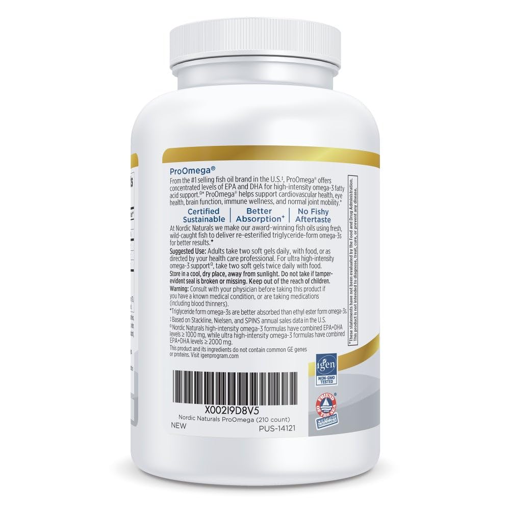 Nordic Naturals ProOmega Lemon Flavor – 210 Soft Gels, 1000 mg Omega-3 (EPA & DHA)