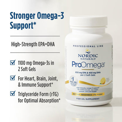 Nordic Naturals ProOmega Lemon Flavor — 120 Soft Gels, 1280 mg Omega-3 (EPA & DHA) for Heart, Brain & Immune Health