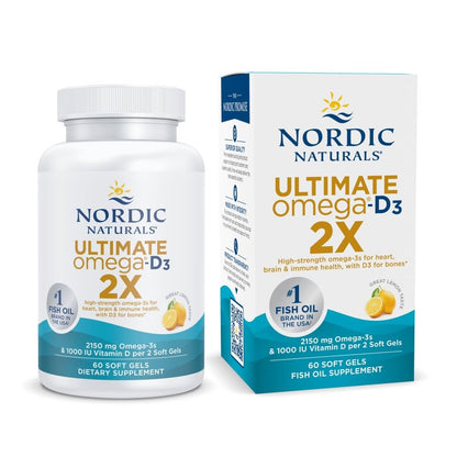 Nordic Naturals Ultimate Omega 2X with Vitamin D3 – Lemon Flavor | 60 Soft Gels, 2150 mg Omega-3 + 1000 IU D3
