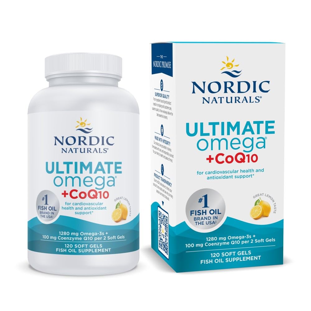 Nordic Naturals Ultimate Omega + CoQ10 Lemon - 120 Soft Gels, 60 Servings | 1280 mg Omega-3 + 100 mg CoQ10