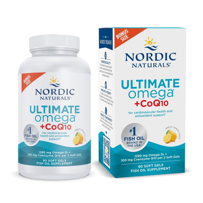 Nordic Naturals Ultimate Omega + CoQ10 Lemon - 90 Soft Gels | 1280 mg Omega-3 + 100 mg CoQ10