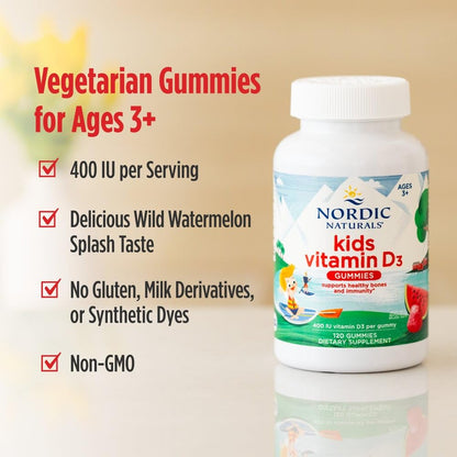 Nordic Naturals Vitamin D3 Gummies Kids – Wild Watermelon Splash, 400 IU, 60 Gummies