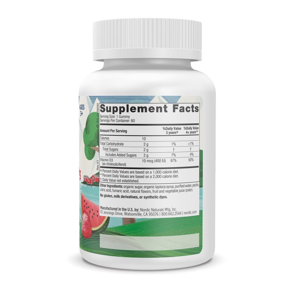 Nordic Naturals Vitamin D3 Gummies Kids – Wild Watermelon Splash, 400 IU, 60 Gummies