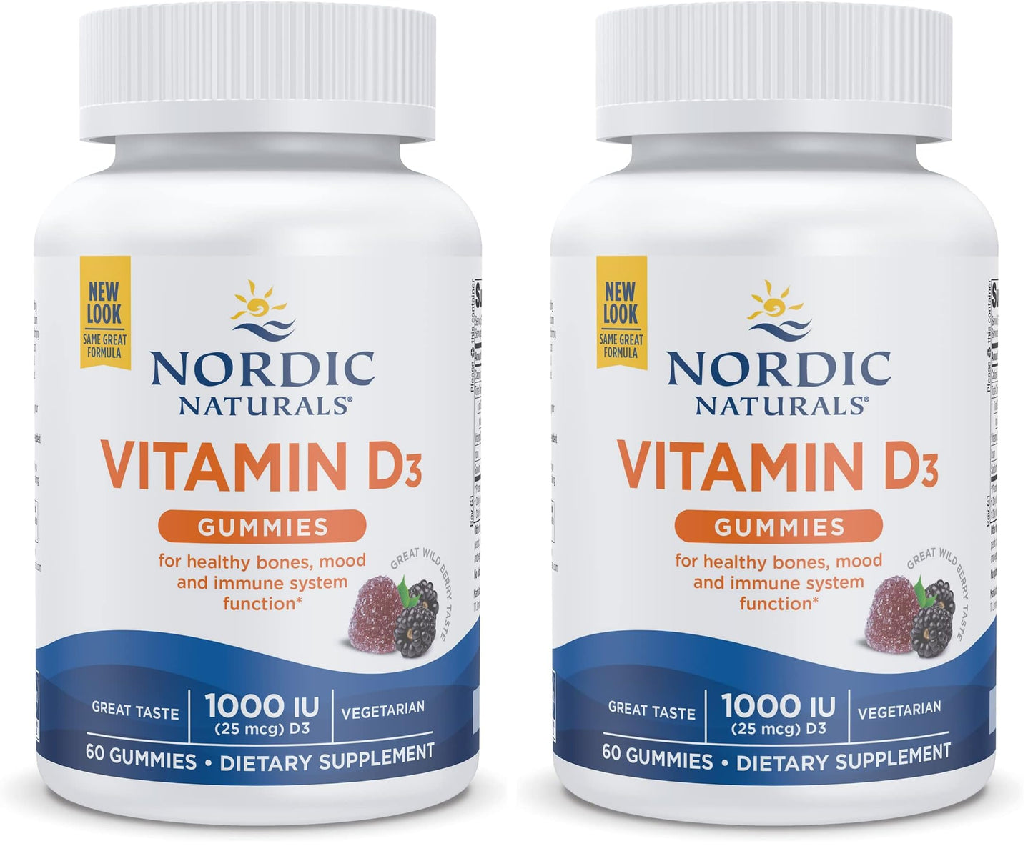 Nordic Naturals Vitamin D3 Gummies Wild Berry - 60 Gummies (2-Pack) 1000 IU | Non-GMO