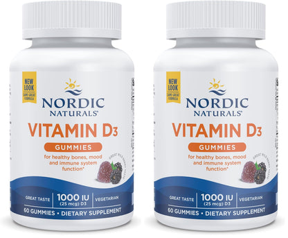 Nordic Naturals Vitamin D3 Gummies Wild Berry - 60 Gummies (2-Pack) 1000 IU | Non-GMO