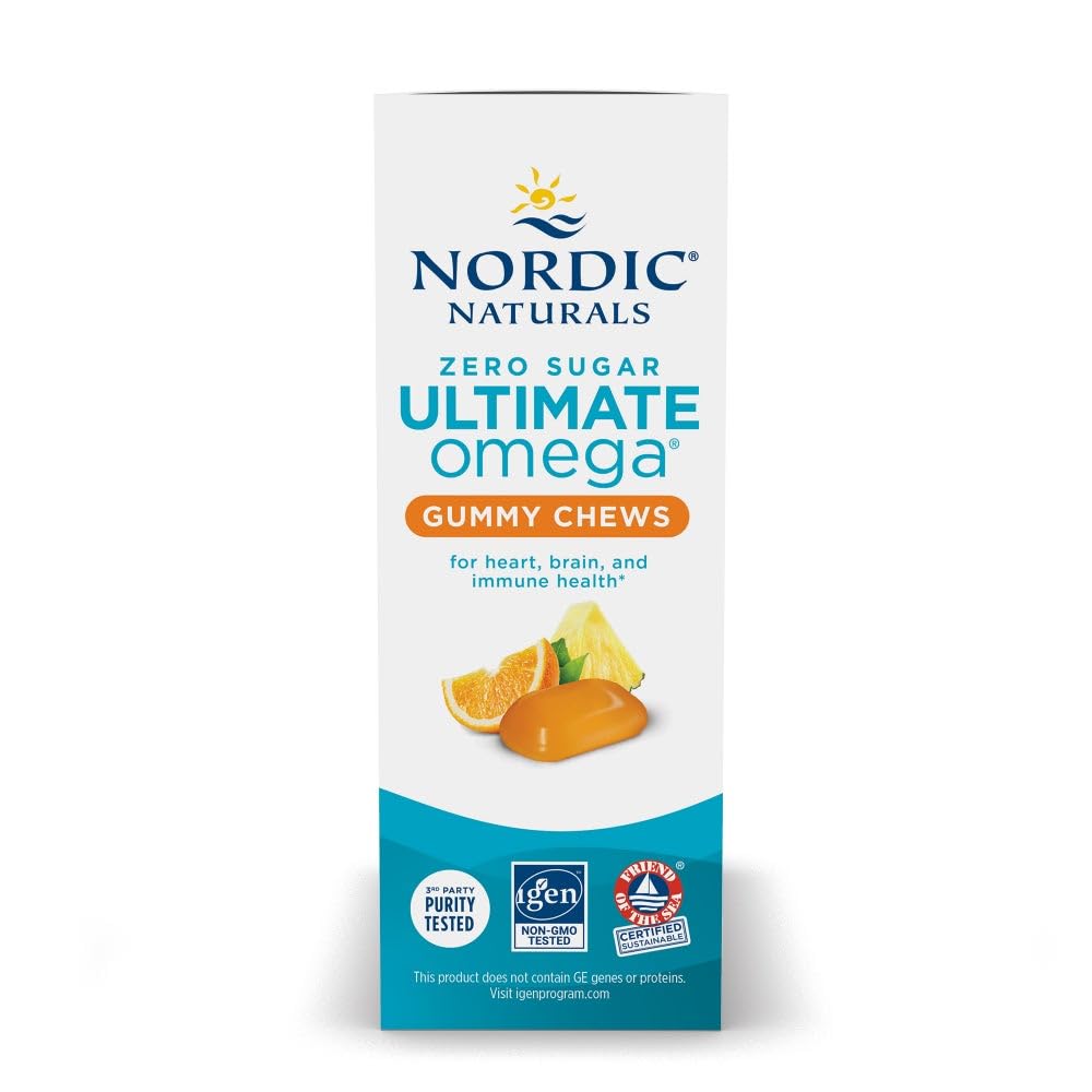 Nordic Naturals Zero Sugar Ultimate Omega Gummy Chews – Tropical Fruit Flavor, 54 Gummies, Non-GMO, 27 Servings