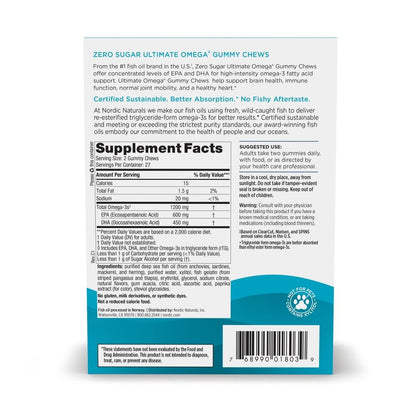 Nordic Naturals Zero Sugar Ultimate Omega Gummy Chews – Tropical Fruit Flavor, 54 Gummies, Non-GMO, 27 Servings
