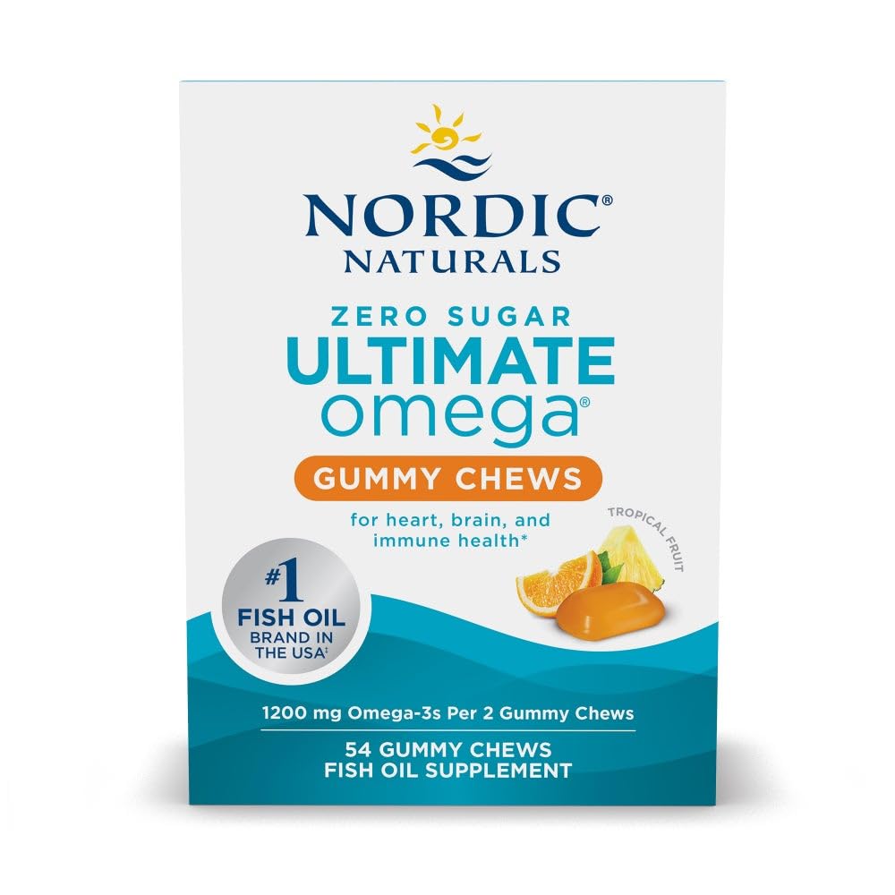 Nordic Naturals Zero Sugar Ultimate Omega Gummy Chews – Tropical Fruit Flavor, 54 Gummies, Non-GMO, 27 Servings