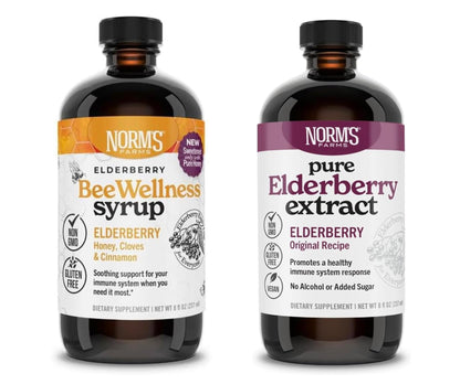 Norm's Farms Elderberry Extract & BeeWellness Syrup 2PK – Immune Support for Kids & Adults, Made in USA