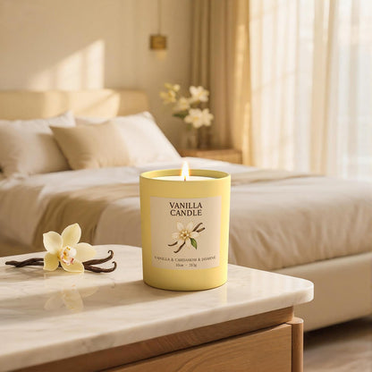 NORVENCE Vanilla Candle - 10oz Soy with Bamboo Lid | Relaxing Vanilla Scent