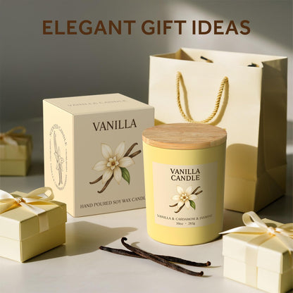 NORVENCE Vanilla Candle - 10oz Soy with Bamboo Lid | Relaxing Vanilla Scent