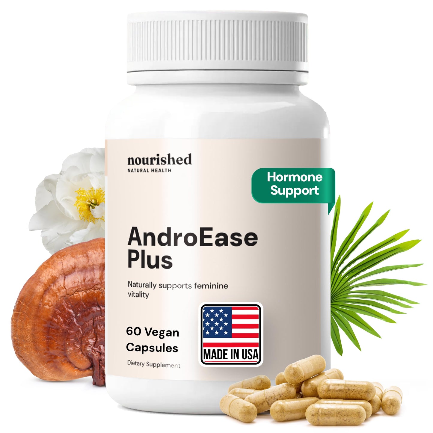 Nourished AndroEase Plus – Vegan Hormone Balance for Women | Zinc, Reishi, Green Tea