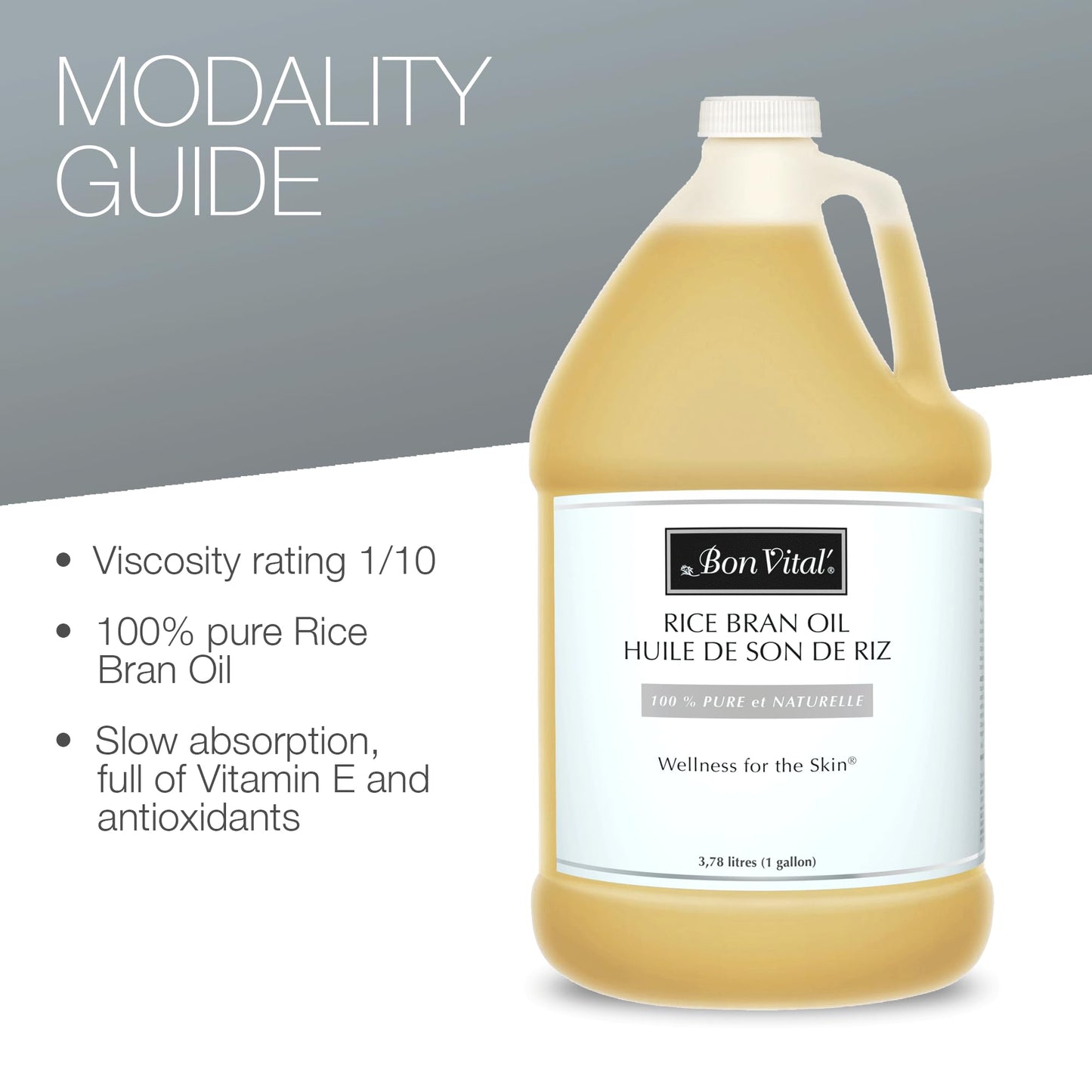 Bon Vital' Rice Bran Oil | 100% Pure Cold-Pressed Carrier Oil for Massage & Skin | 1 Gallon