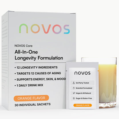 NOVOS Core Longevity Mix - Orange Flavor Powder for Skin, Energy, Mood & Cognition - 30 Servings
