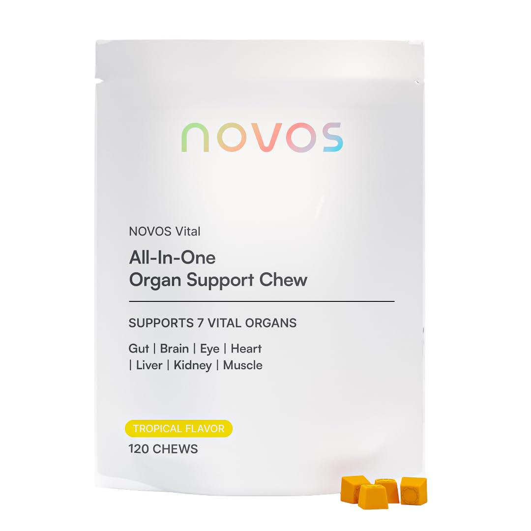 NOVOS Vital Nutritional Supplement Chews – Organ, Brain, Eye & Heart Support (120 Count) | Nattokinase, Lutein, Inulin, Rutin | Tropical Flavor