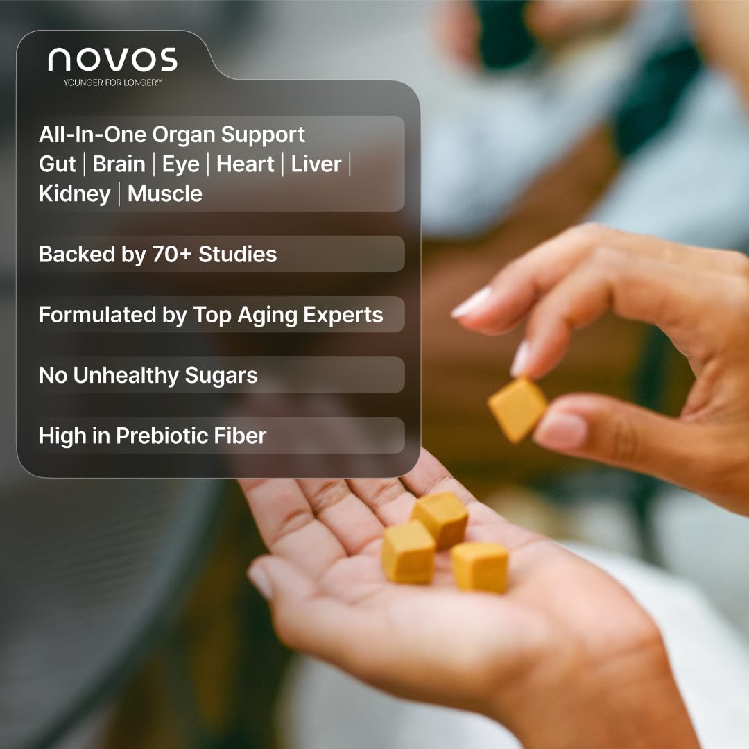 NOVOS Vital Nutritional Supplement Chews – Organ, Brain, Eye & Heart Support (120 Count) | Nattokinase, Lutein, Inulin, Rutin | Tropical Flavor
