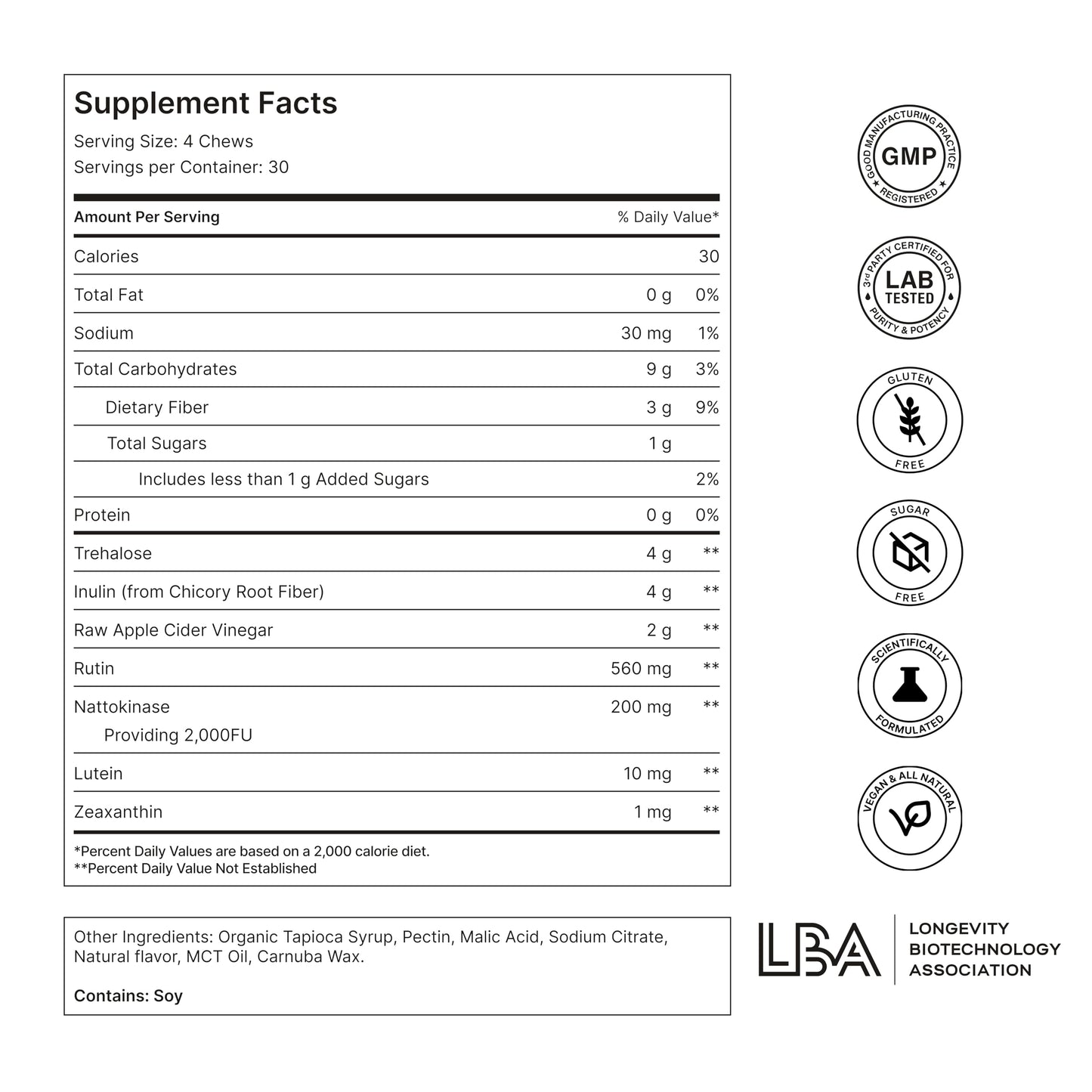 NOVOS Vital Nutritional Supplement Chews – Organ, Brain, Eye & Heart Support (120 Count) | Nattokinase, Lutein, Inulin, Rutin | Tropical Flavor