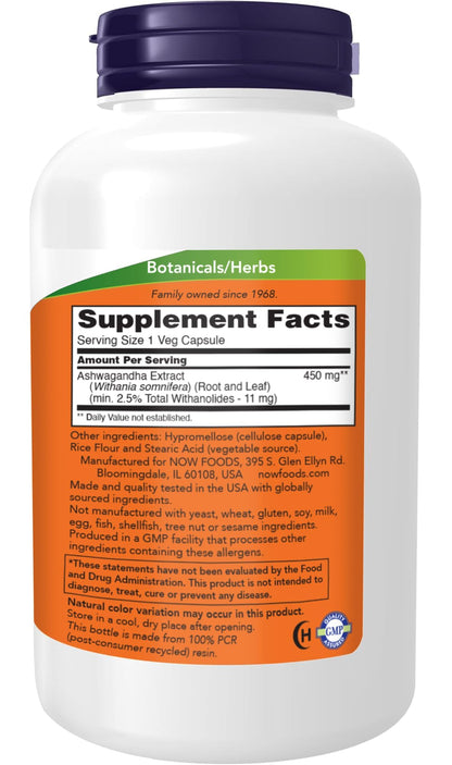 NOW Foods Ashwagandha Extract 450 mg – Vegan, Kosher, Non-GMO | 480 Veg Capsules (Pack of 2)