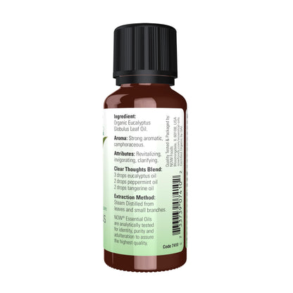 NOW Essential Oils Organic Eucalyptus Globulus Oil — 100% Pure, Steam Distilled, 1 oz