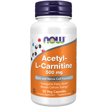 NOW Foods Acetyl-L-Carnitine 500 mg – Brain & Nerve Support (50 Veg Caps)