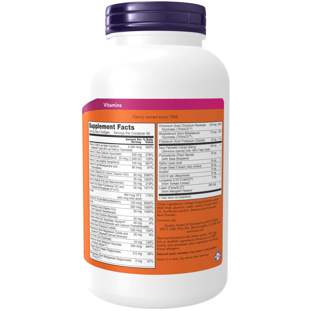NOW Foods Adam Men's Multivitamin Softgels - 180 Count | Daily Multivitamin for Men