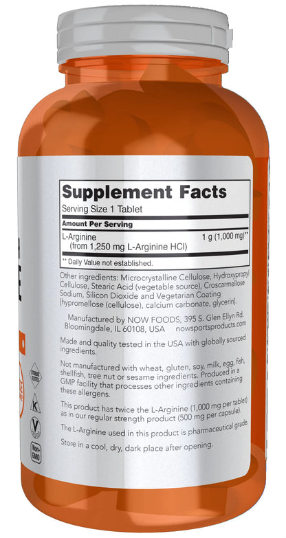 NOW Foods L-Arginine Double Strength 1000 mg - Nitric Oxide Precursor | 180 Tablets