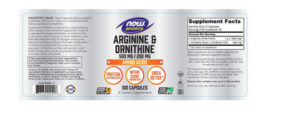 Now Foods Arginine Ornithine 100 Caps | Amino Acids Supplement
