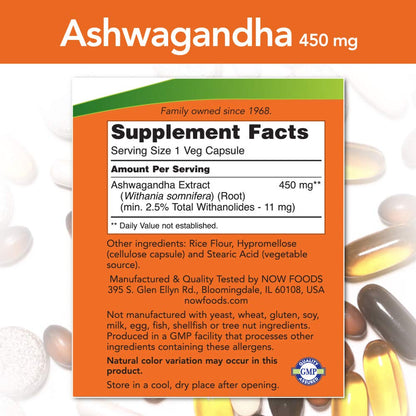 NOW Foods Ashwagandha Extract 450mg, 90 VCaps (Pack of 2) - Adaptogen & Immune Support