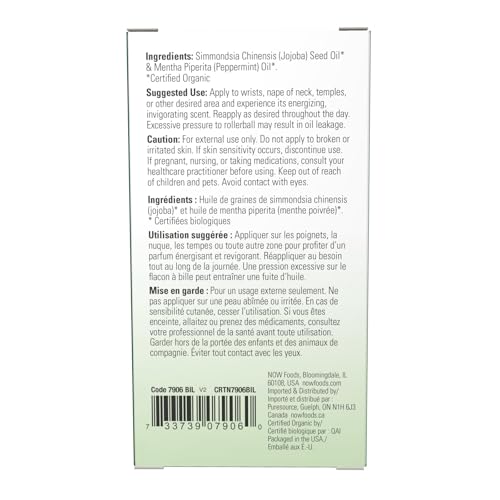 NOW Foods Peppermint Roll-On Essential Oil – Certified Organic, 10 mL