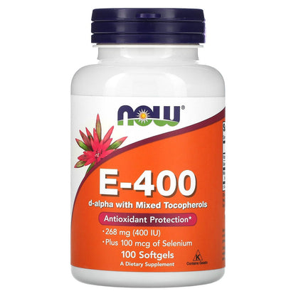 Now Foods E-400 D-Alpha with Mixed Tocopherols – 400 IU Vitamin E, 100 Softgels