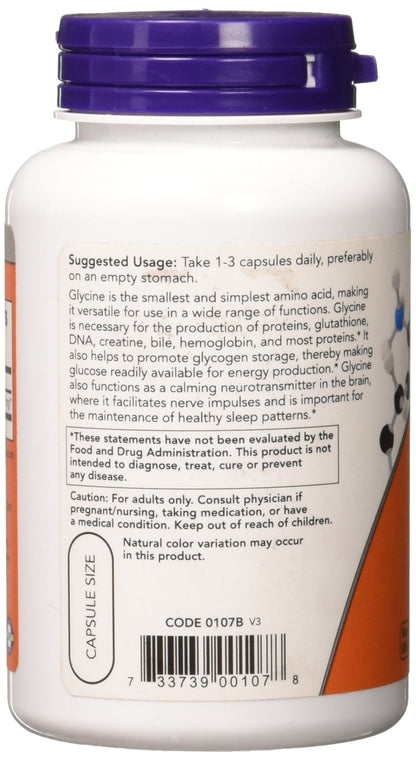 Now Foods Glycine Pharmaceutical Grade Amino Acid 1000 mg | 100 Caps