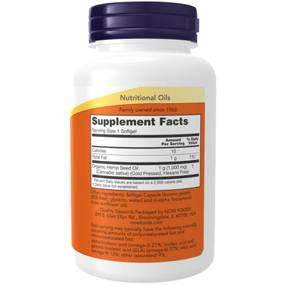 NOW Foods Hemp Seed Oil Softgels 1,000 mg – Essential Fatty Acids, Nutritional Oil, 120 Softgels
