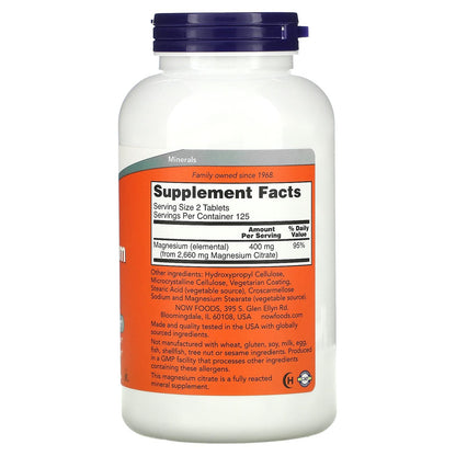 NOW Foods Magnesium Citrate 200 mg – 250 Tabs (Pack of 2) | Magnesium Supplement