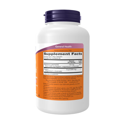 NOW Foods Magtein Magnesium L-Threonate – Cognitive Support, 180 Veg Caps