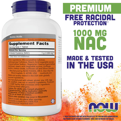 NOW Foods NAC 1,000 mg – 250 Tablets (Pack of 2) | Vegetarian, Non-GMO