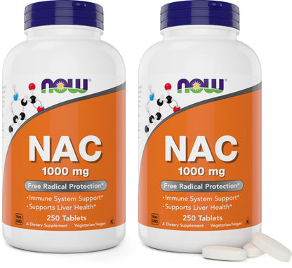 NOW Foods NAC 1,000 mg – 250 Tablets (Pack of 2) | Vegetarian, Non-GMO