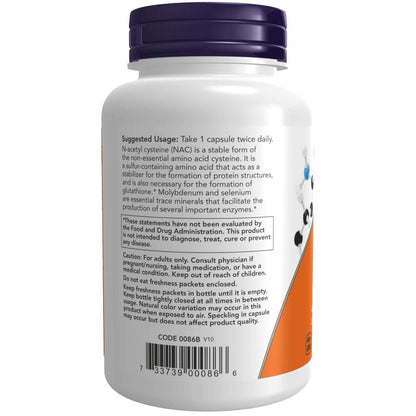 Now Foods NAC 600mg N-Acetyl Cysteine - 250 Vcaps (500/250x2)