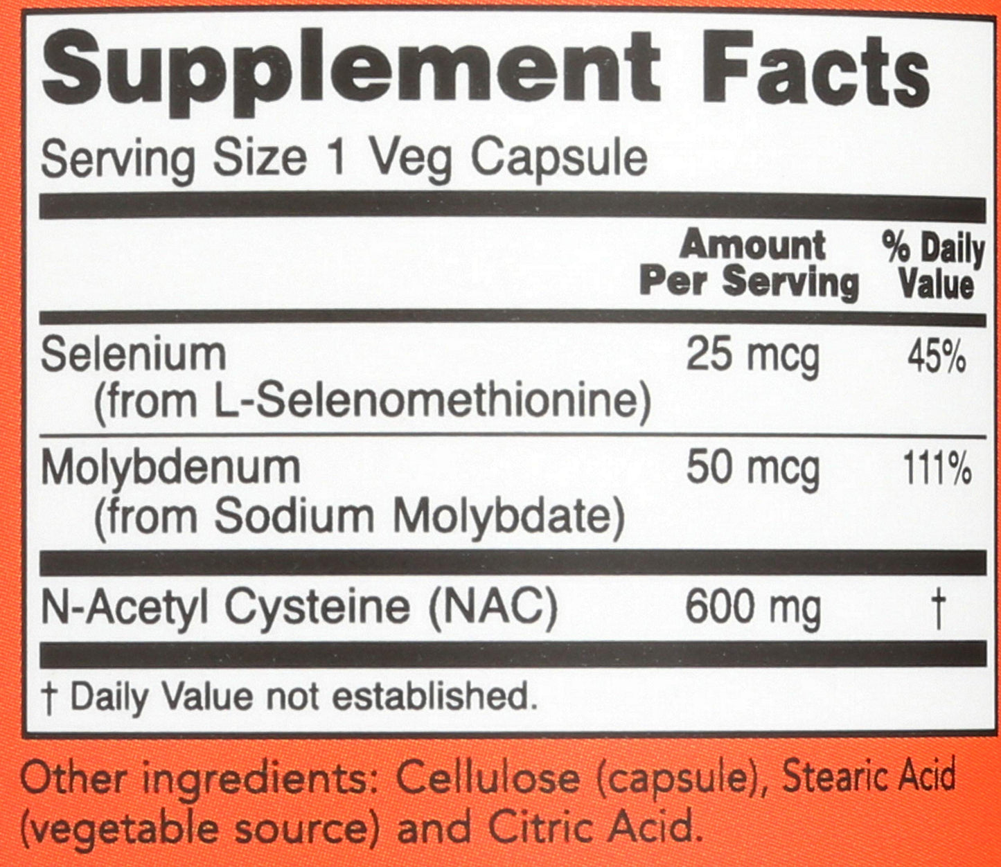 Now Foods Nacacetyl Cysteine 600mg Capsules, 100 CT