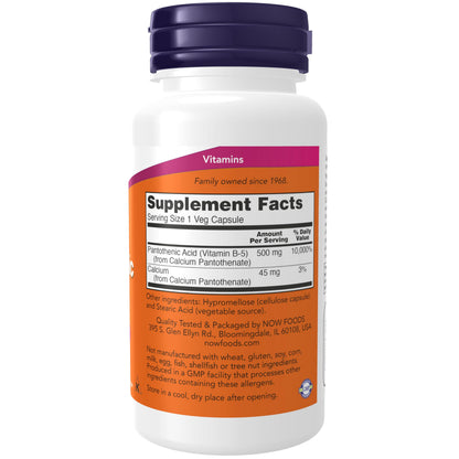 NOW Foods Pantothenic Acid 500 mg – Vitamin B-5, B-Complex, 100 Capsules